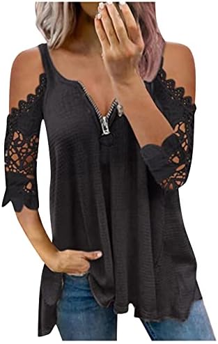 Blusenshirt-Damen-34-Arm-V-Ausschnitt-Reisverschluss-Top-Konnte-Schulter.jpg